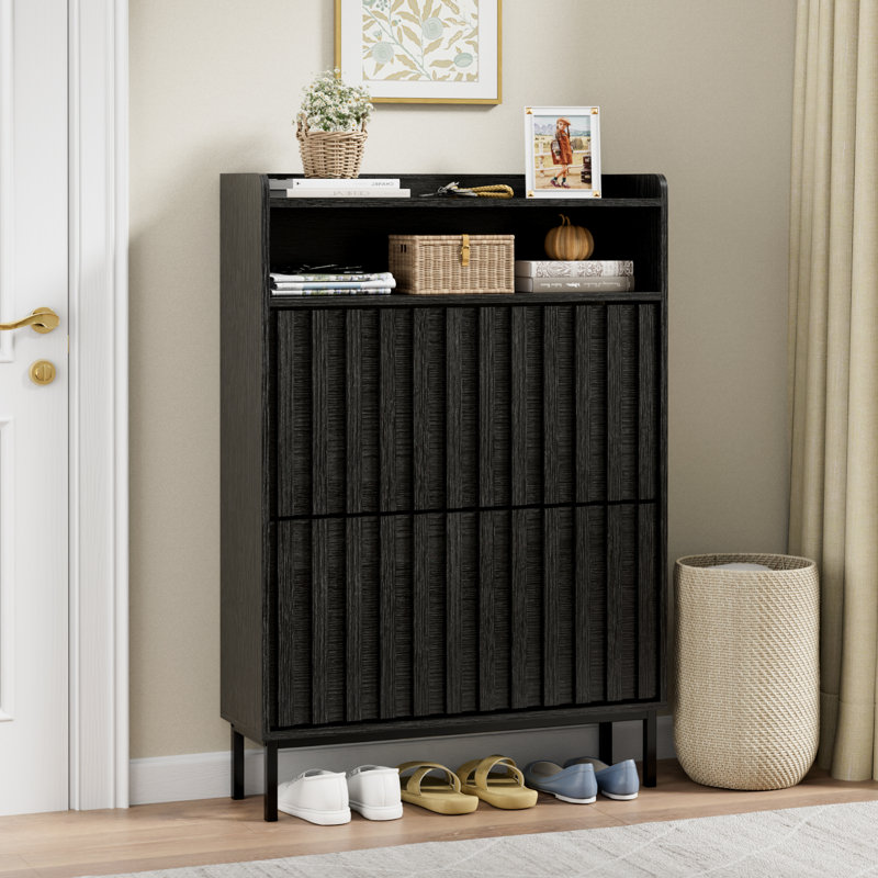 12 Pair Stackable Shoe Storage Cabinet, Black