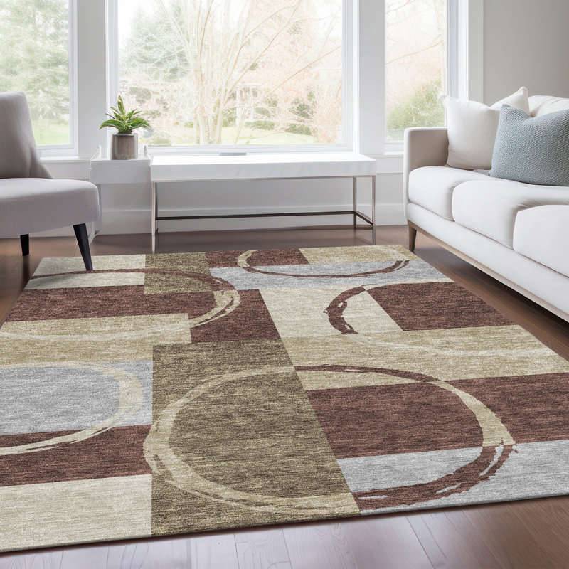 Premium Machine Washable Prisco Brown Rug, Rectangle 2'6" x 3'10"