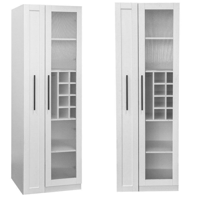 70.87" Tall Bar Cabinet  With Multi-Functional Pull-Out Multi-Tier Storage Shelf,Farmhouse Storage Cabinet With Glass Doors, Bar Cabinet
