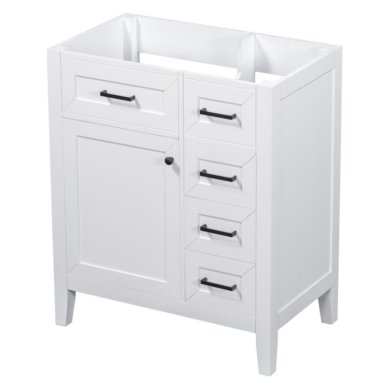 Meuble-lavabo à tiroirs blanc 30 po avec structure stable en bois d'hévéa massif et élégant, Blanc, Noir