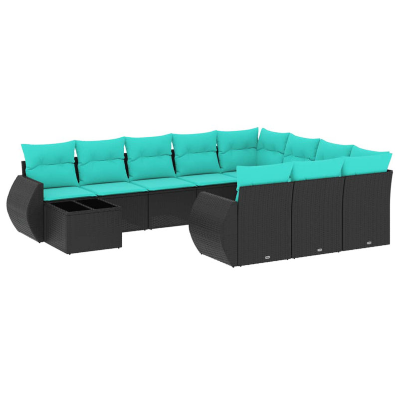  Ensemble de canapé de patio 11 pièces avec coussins en rotin de polyester noir