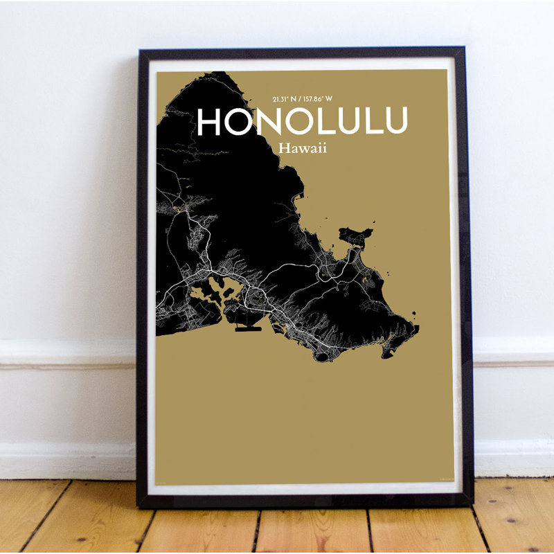 Honolulu City Map - No Frame Print, 61cm H x 45.7cm W x 0.13cm D