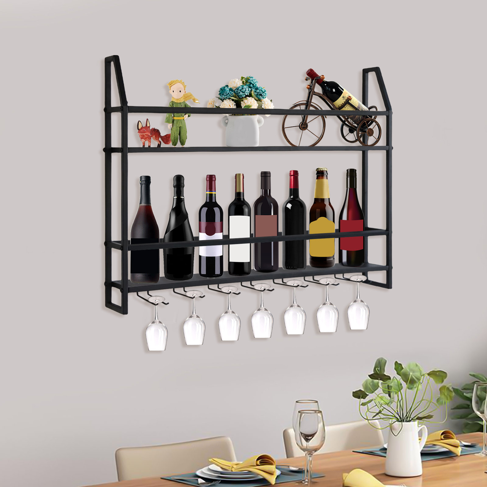 Rebrilliant Adriannah Wall Mounted Wine Glass Rack in Black | Wayfair