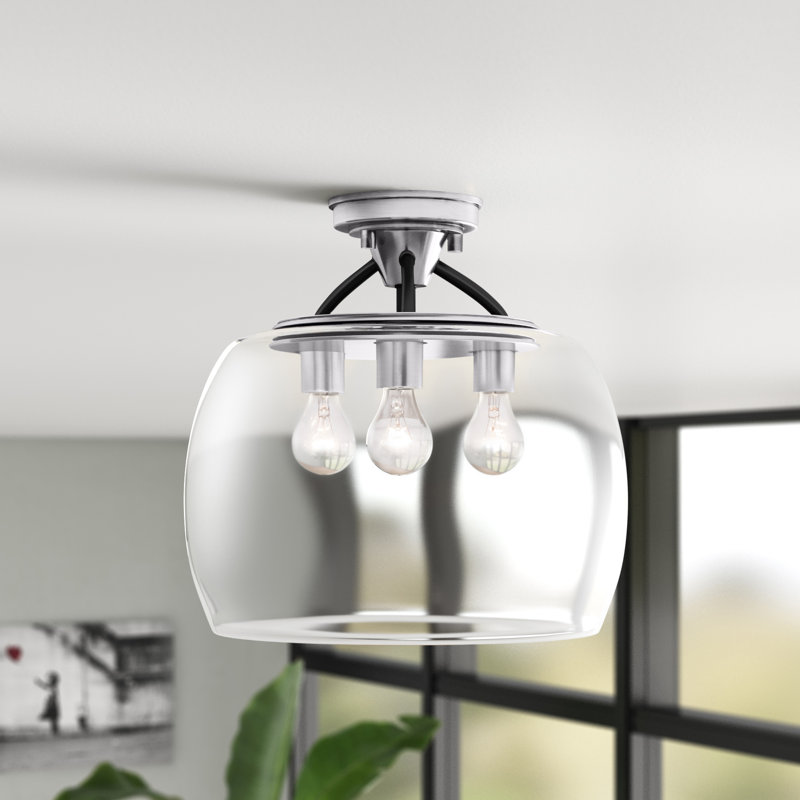 Roseta Glass Semi Flush Mount, Black/Satin Nickel