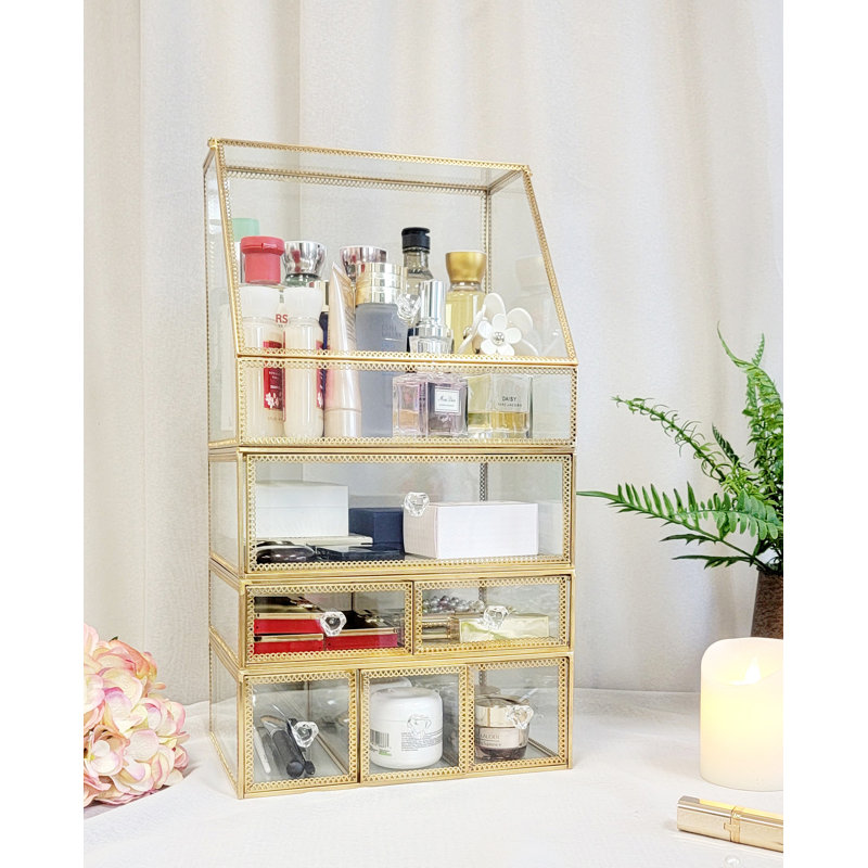 Coffre à maquillage en verre Condon, Doré