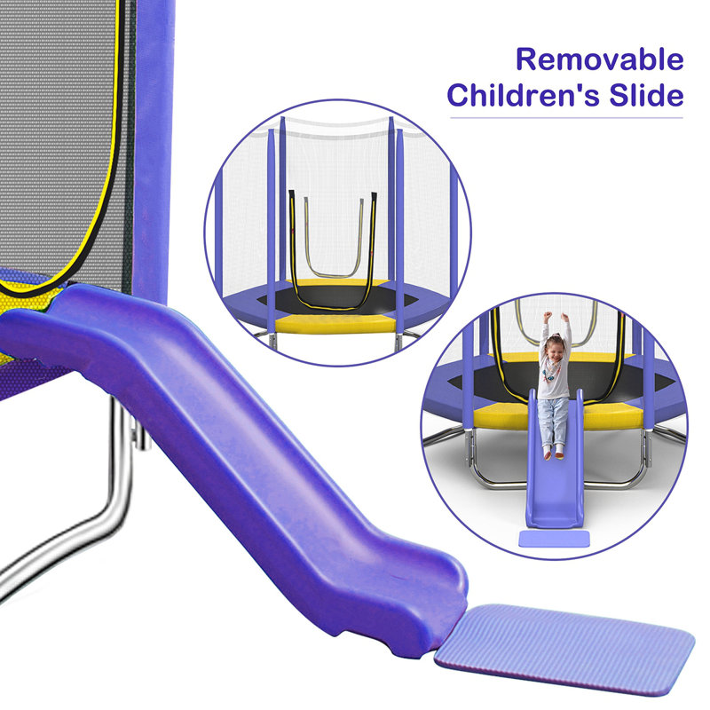 7FT Trampoline For Kids With Safety Enclosure Net, Slide And Ladder, Round Outdoor Recreational Trampoline, Purple