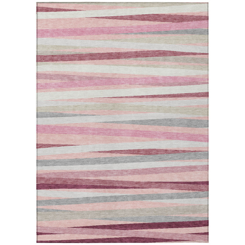 Tapis intérieur lavable rayé rose ivoire et gris 3 pi x 5 pi