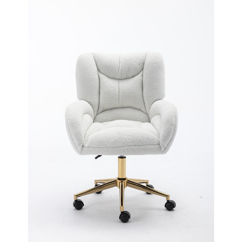 Teddy Fabric 360 Swivel Home Office Chair With Gold Metal Base And Universal Wheels,Pink, Teddy Pink