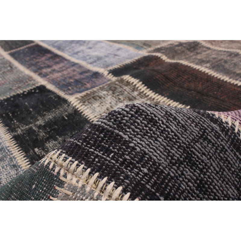Tapis décoratif en laine de conception unique noué à la main New Age de 6 pi 8 po x 10 pi 5 po Berneita en gris/taupe/bleu sarcelle