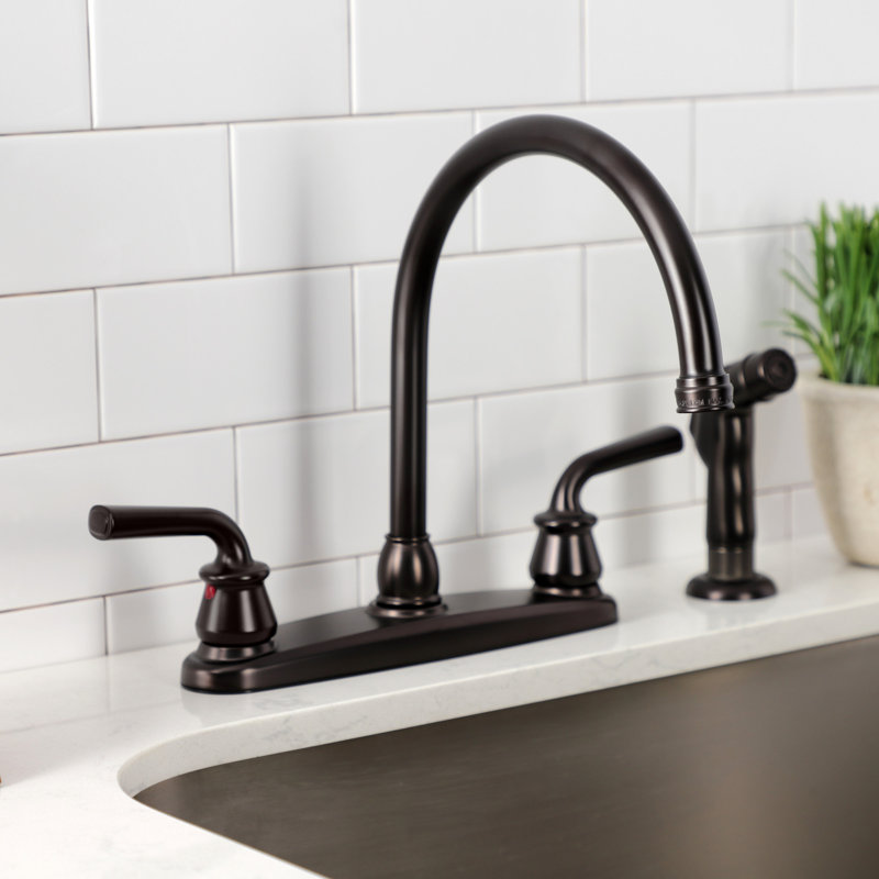 Kingston Brass Restoration Two-Handle 8" Centerset Kitchen Faucet, Oil Rubbed Bronze, With Side Spray