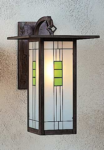Lanterne murale d'extérieur 1 lumière Franklin, Patine vert-de-gris, Jaune - vert
