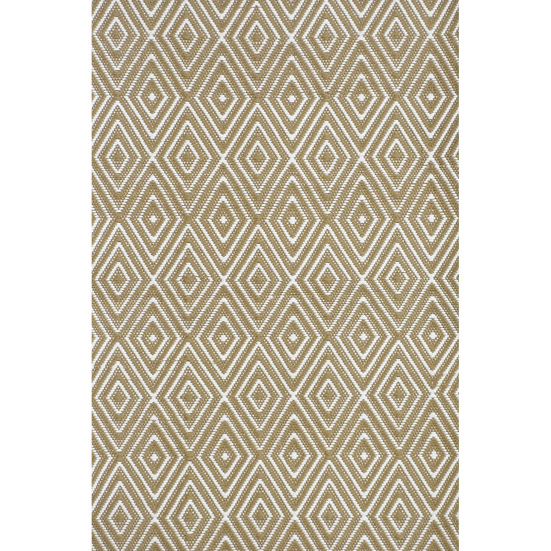 Tapis intérieur / extérieur tissé à la main Diamond, Rectangulaire 4 pi x 6 pi, Kaki / Blanc