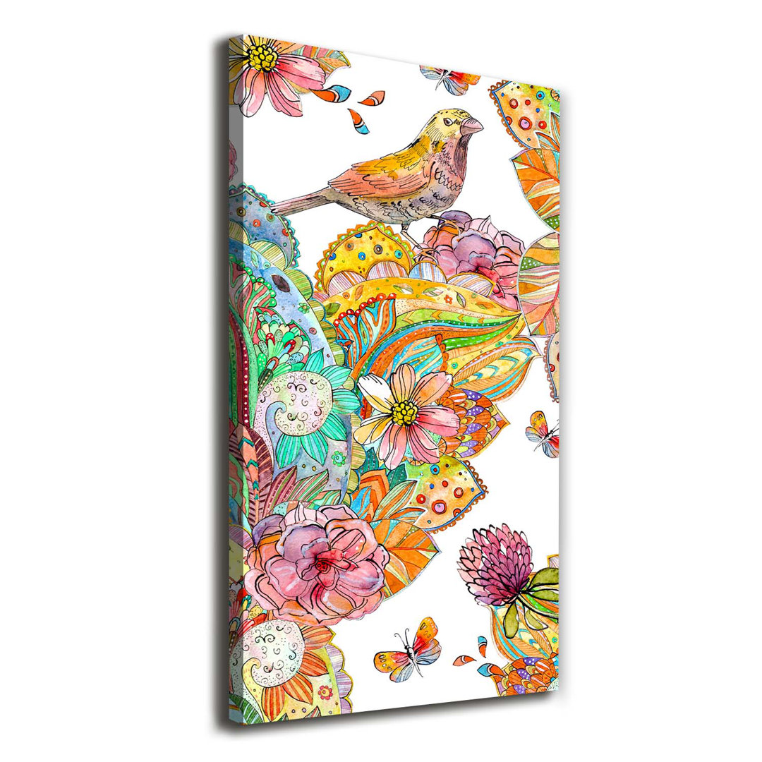 Vögel Schmetterlinge Blumen - Wrapped Canvas Kunstdruck