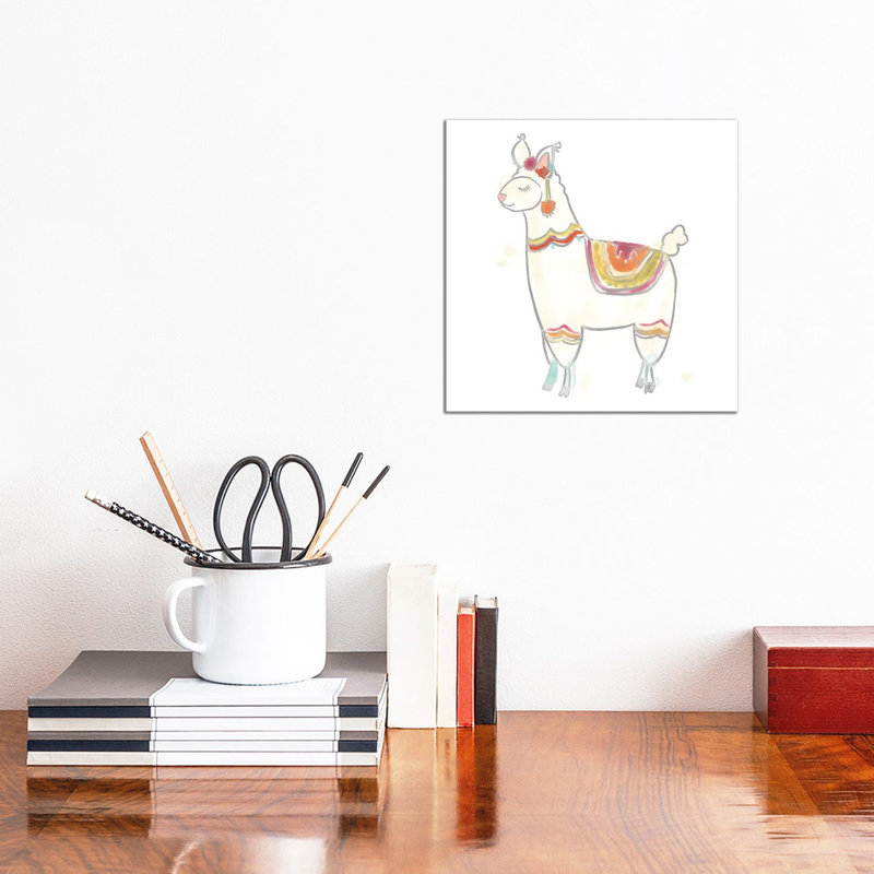 Blockprint Llama II by June Erica Vess - Wrapped Canvas Print, 30.48 cm H x 30.48 cm W