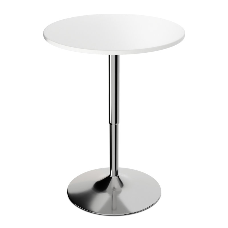 Ojavi Bistro Pub Table Round Adjustable Height Bar Cocktail Table Dining Table with Chrome Base, White