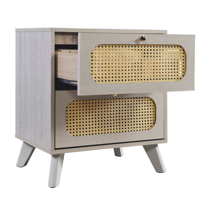 Table de chevet 2 tiroirs Adalade en blanc antique