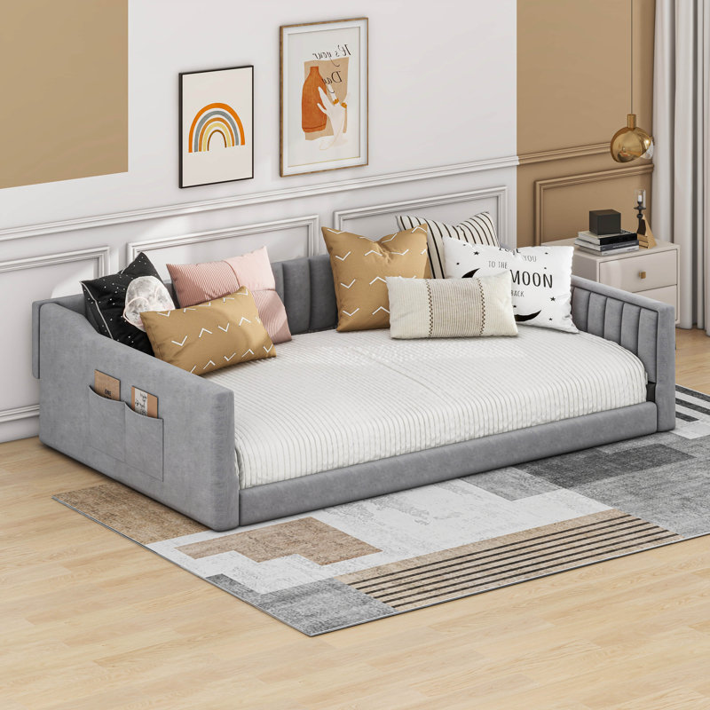 Upholstery Daybed And Side Storage Pocket, Full XL, Gray