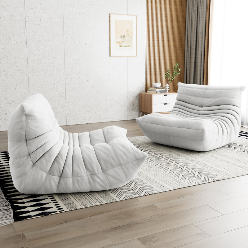 Uncompressed Suede Armless Bean Bag Chair & Lounger Soft Lounge Chair Lazy Sofa, White Microfiber