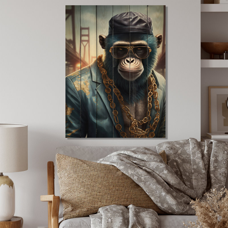«Ihana Monkey Gangster In NYC IV», reproduction sur bois sans cadre, H 20 po x l 12 po x P 1 po