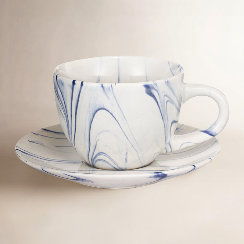 Tasse à cappuccino en céramique, Bleu / crème