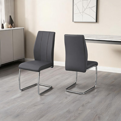 Ensemble de 2 chaises d'appoint contemporaines en similicuir gris neutre pour la cuisine et la salle à manger