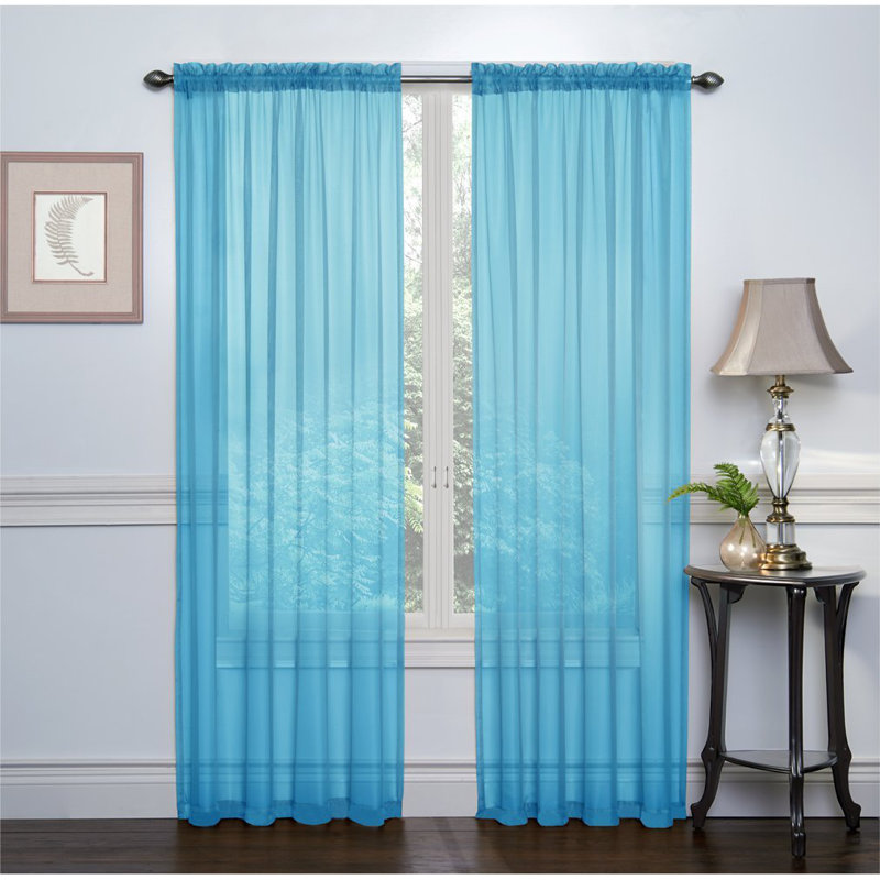 Paire de rideaux transparents avec passe-tringle Emmons, Aigue-marine