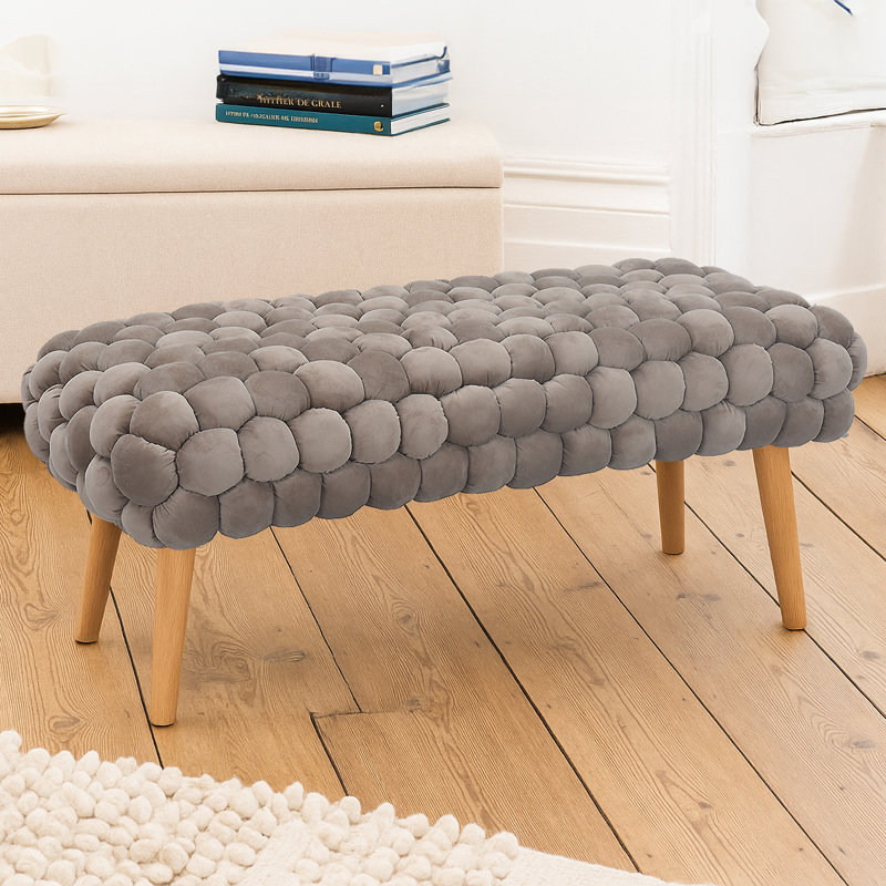 Aciel 97cm Wide Velvet Tufted Rectangle Geometric Shapes Footstool Ottoman, Brown