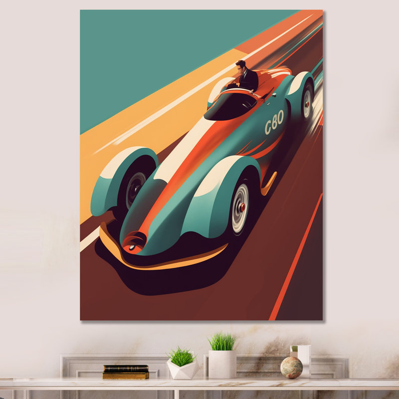 Voiture de course rétro - impression sans cadre sur métal, H 20 po x l 12 po x P 1 po