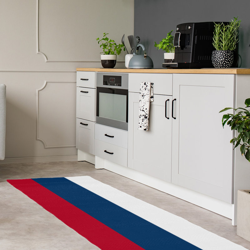 Tapis rayé rouge / bleu marine / blanc Los Angeles, Tapis de couloir 2 pi 6 po x 8 pi