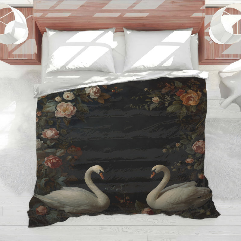 Édredon White Swans With Roses, Très grand lit