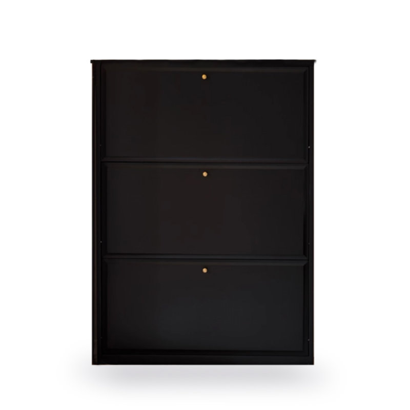 Black Solid Wood Shoe Storage Bench