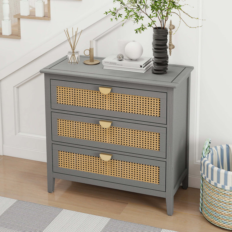 Console en bois avec 3 tiroirs, quatre pieds, Gris