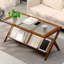 Table basse Mid-Century moderne en rotin Boho avec plateau en verre ondulé et rangement - Structure en Z en bambou brun, fabrication robuste pour le salon, le bureau et le salon