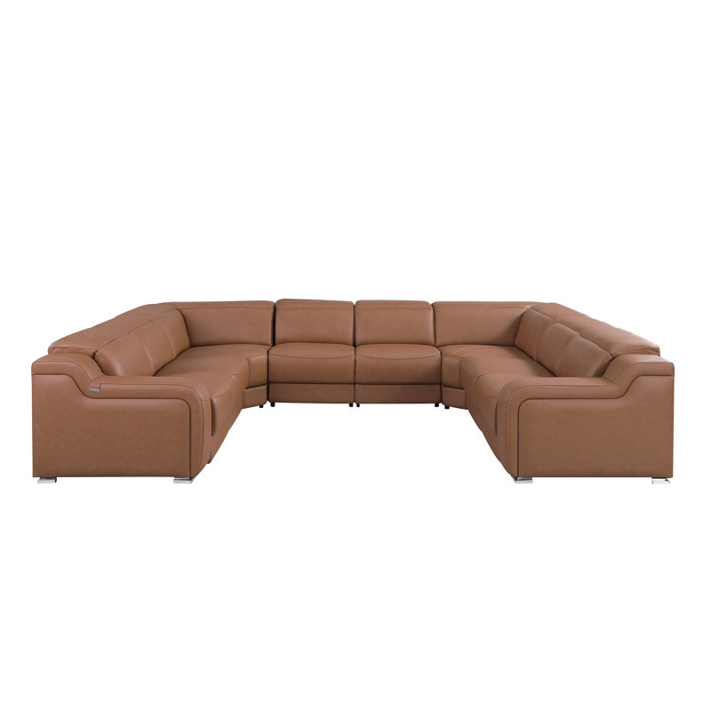 Stanwin 8 - Piece Top Grain Italian Leather Power Reclining Corner Sectional, Cognac Genuine Leather