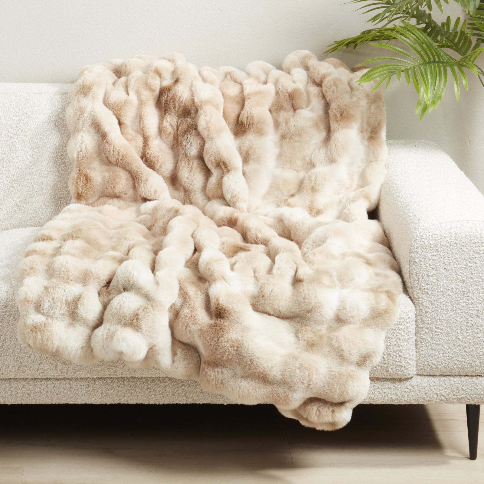 Faux Fur Throw Blanket, Beige