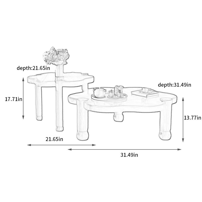 Table basse vintage en bois massif wabi-Sabi
