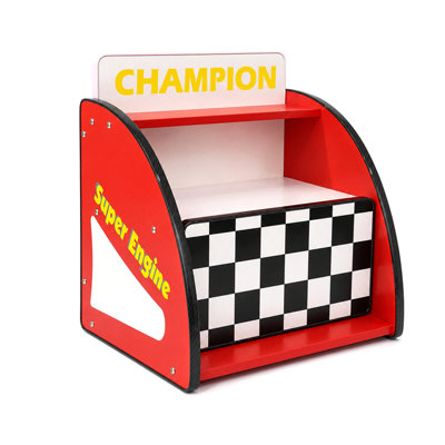 Kids Racing Car Nightstand with Open Storage Shelf, 1 Drawer, Rounded Protective Edge Banding