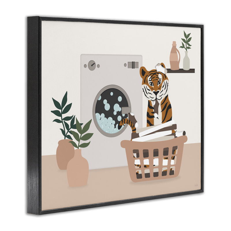 Tigre dans un panier à linge, estampe numérique, design par Natalie Carpentieri, H 11 po x l 14 po