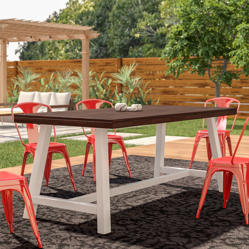 Polanco Rectangular Acacia Outdoor Dining Table, Dark Brown Top / White Base