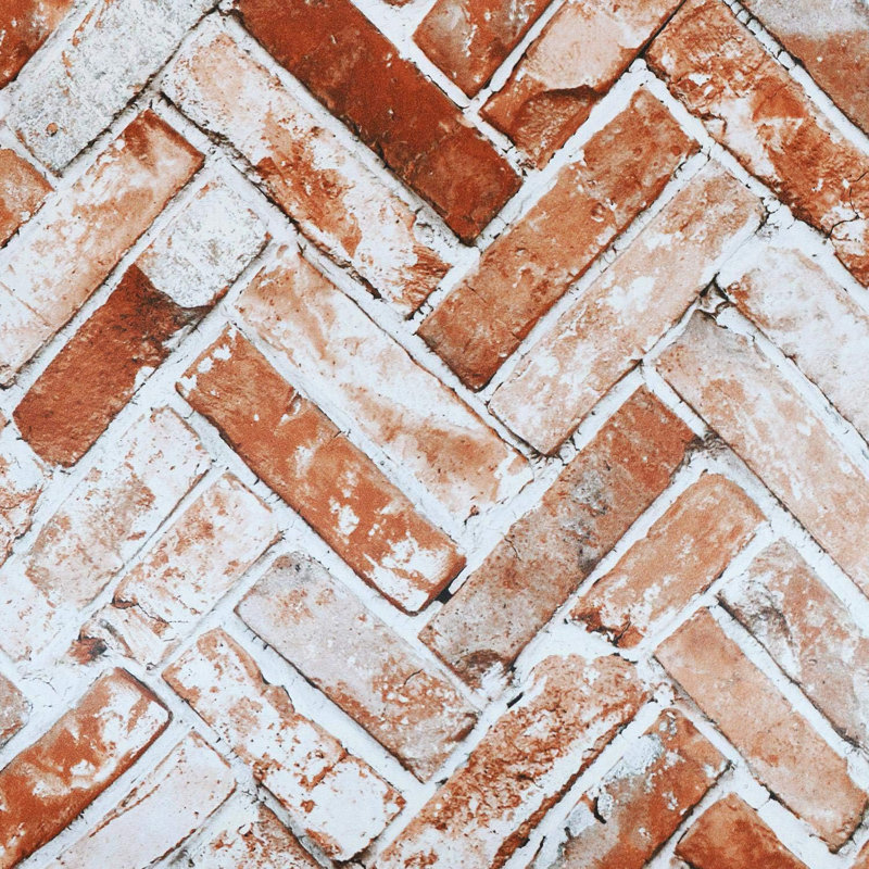 Herringbone Brick Red Stone Slate Industrial 3D Effect Textured Paper Aglaya Matte Wallpaper Roll