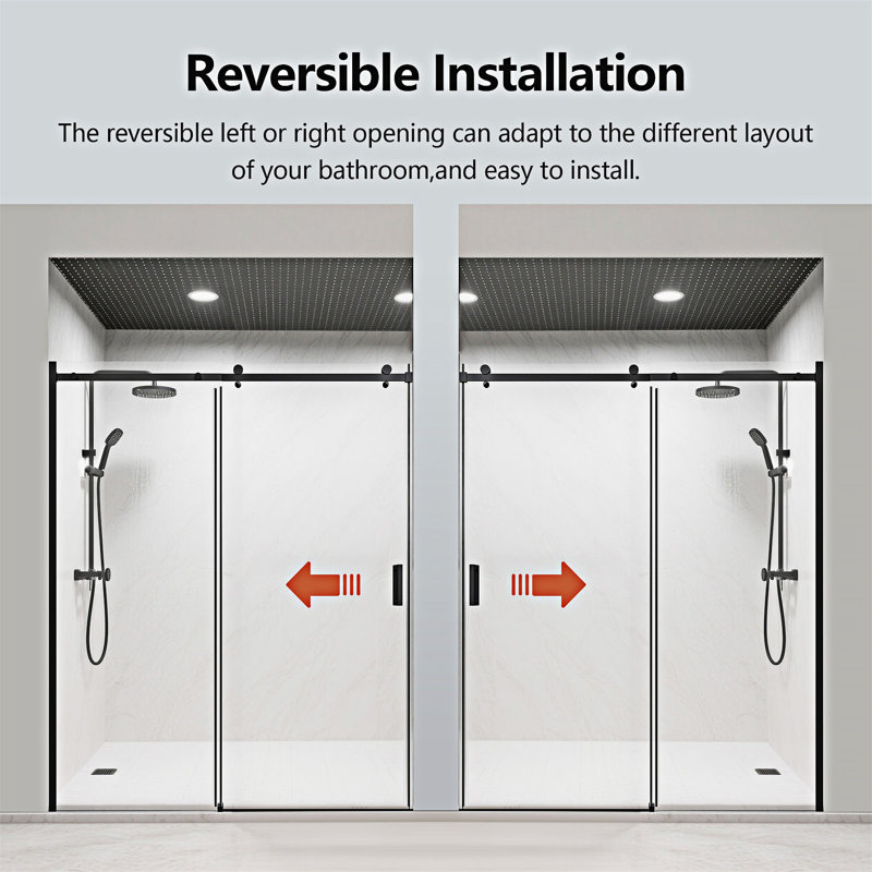 Frameless Single Sliding Shower Doors, Matte Black