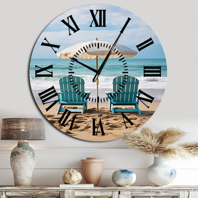 Beach Chairs Scenery III - Nautical & Beach Black Face Wall Clock