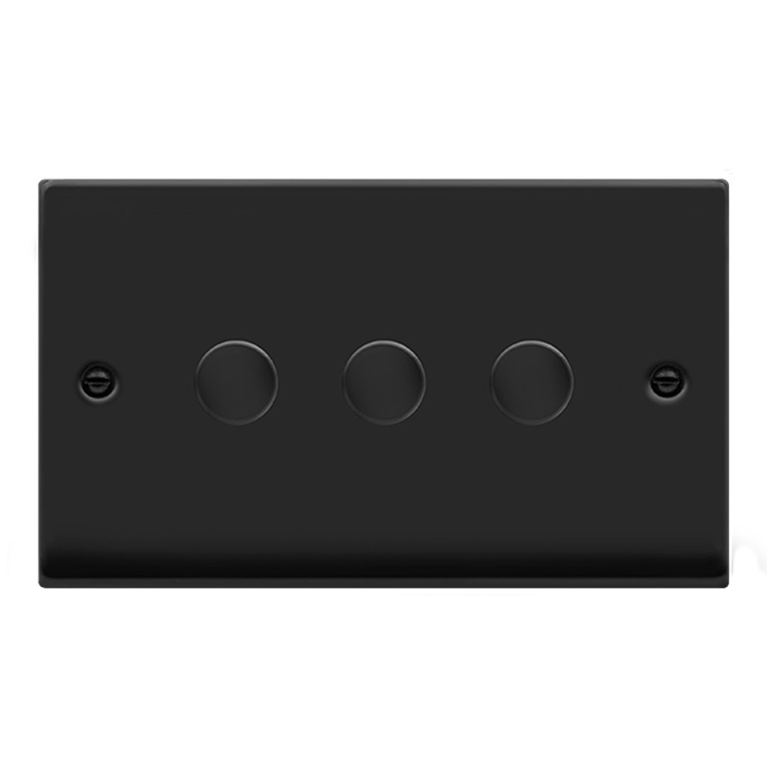 Matt Black 3 Gang 2 Way LED 100W Trailing Edge Dimmer Light Switch