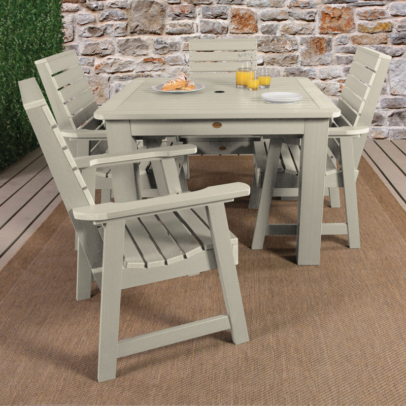Moroney 4 - Person Patio Dining Set with Square Table, Whitewash, 36" H x 42" W x 42" D