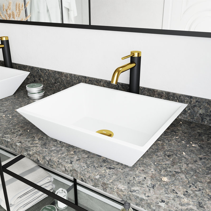 Lavabo de salle de bain vasque rectangulaire en céramique blanche avec robinet Vinca
