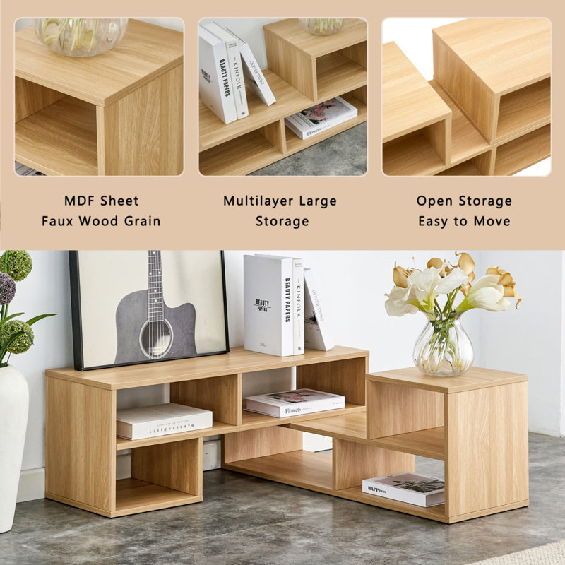 2 Tier Bookcase L-shaped 2 Piece Cube Tv Stand, Free Combination Visitor Room Open Storage Bookcase Shelf, Brown Wood