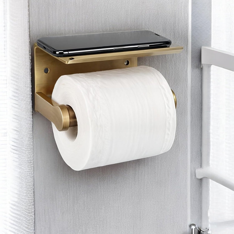 Porte-papier hygiénique mural avec tablette de rangement intégrée - Distributeur de papier hygiénique rustique pour salle de bain ou cuisine - Fabrication en alliage d'aluminium durable - Installation facile avec quincaillerie complète