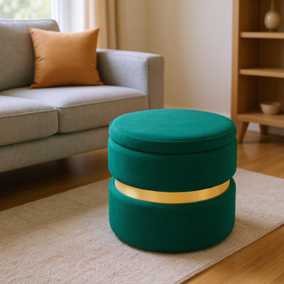 40cm Wide Velvet Cylinder Standard Ottoman with Storage