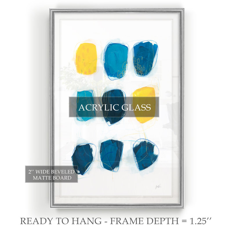 Banko Citron & Indigo I - Tableau sous verre acrylique, grand format, idéal pour le salon., H 22,5 po x l 30,5 po x P 1,5 po