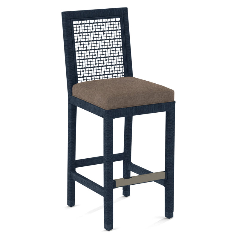 Pine Isle Bar Stool, Sunbrella Beige Pinstripe; 6205-74, Navy